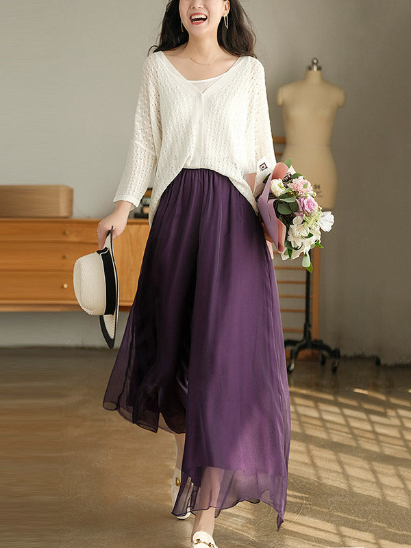 Casual Solid Color Chiffon Column Wide Leg Pants&Skirt