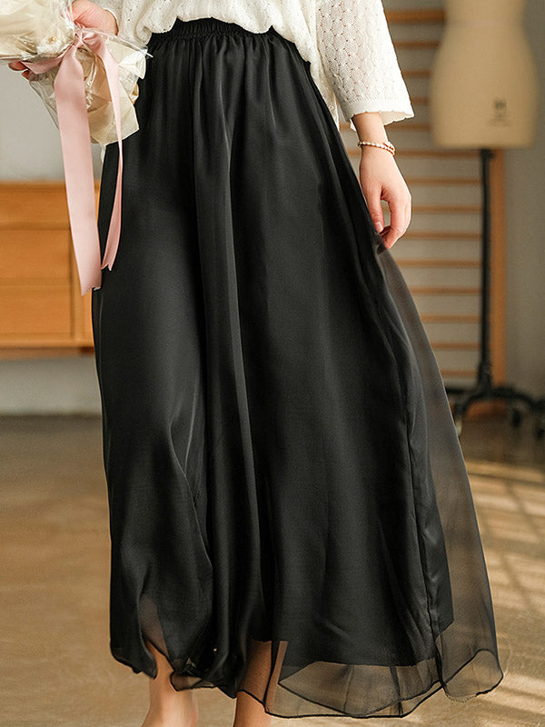 Casual Solid Color Chiffon Column Wide Leg Pants&Skirt