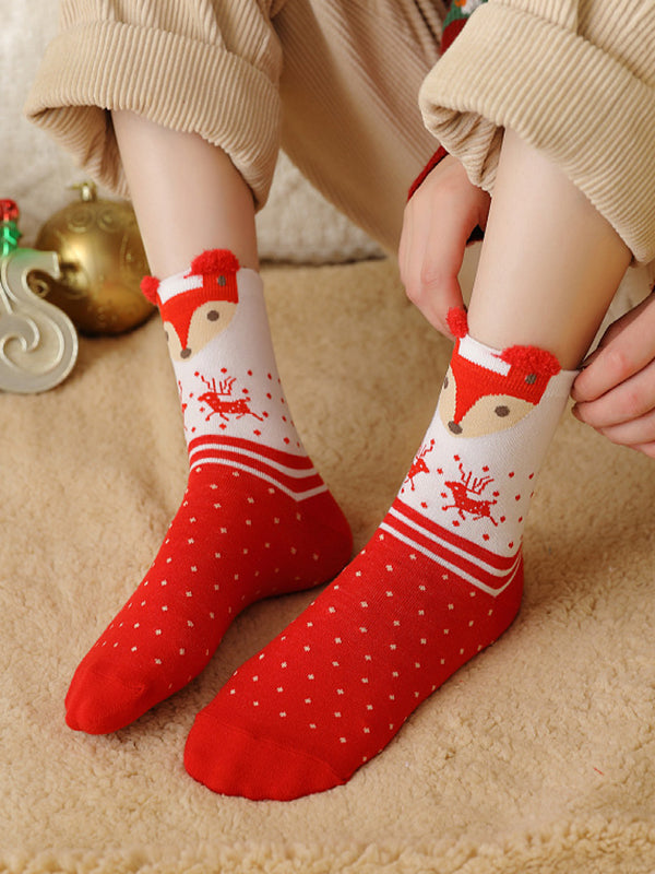 Cartoon Printed Contrast Color Keep Warm Socks Accessories