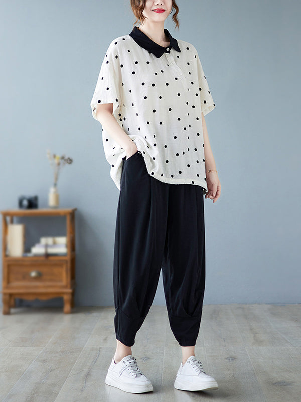 Artistic Retro Loose Polka-Dot Blouse