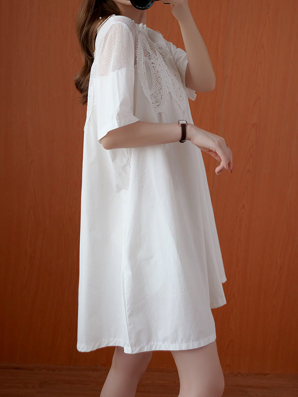 Original Solid Lace Split-Side Short Sleeve A-Line Mini Dress