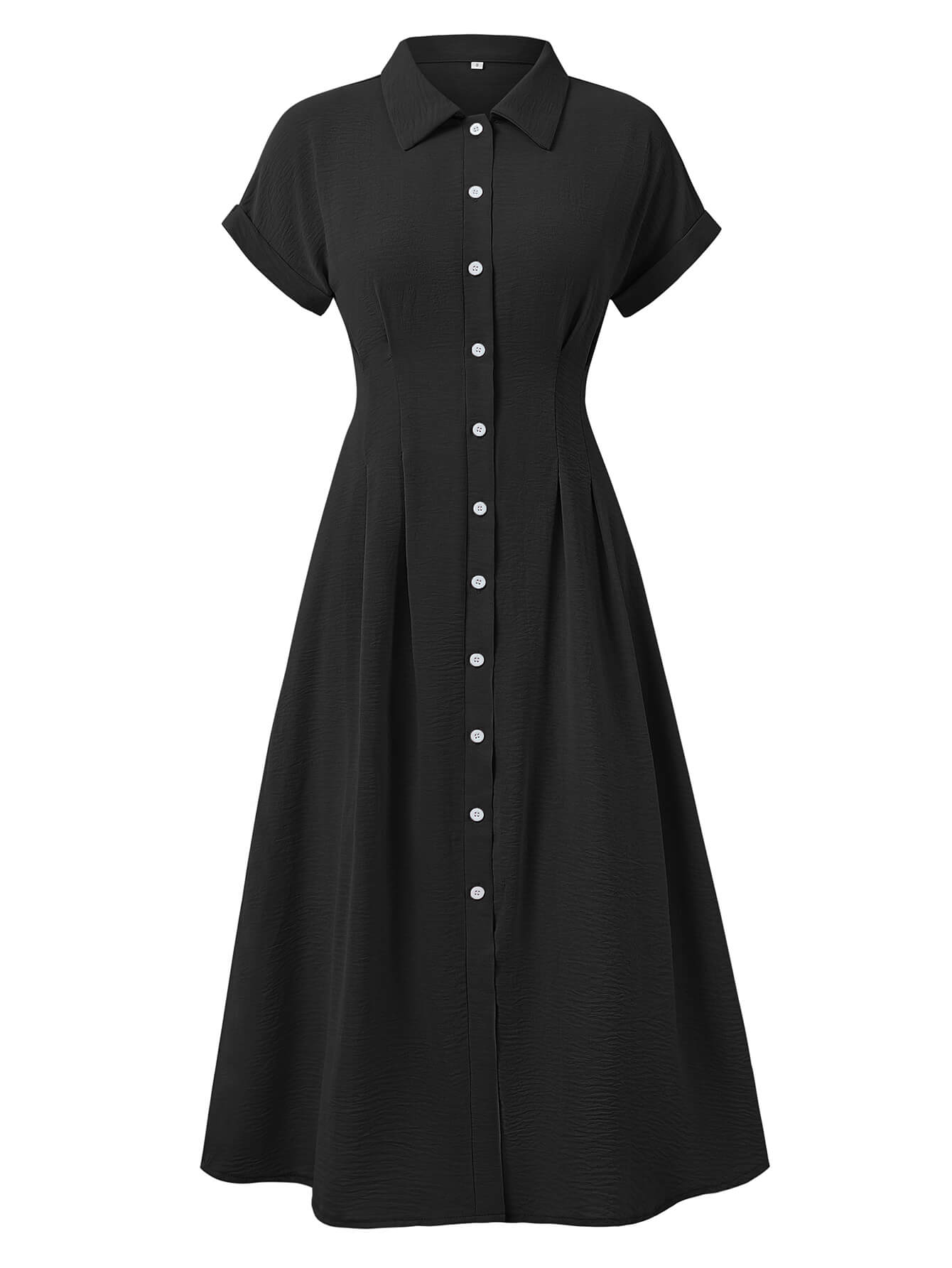 Abigail Collared Midi Shirt Dress - Black