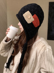 Contrast Color Solid Color Tasseled Knitted Hats