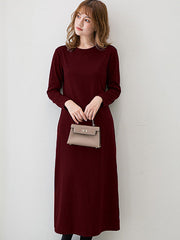 Simple Solid Color Round-Neck A-Line Midi Dress