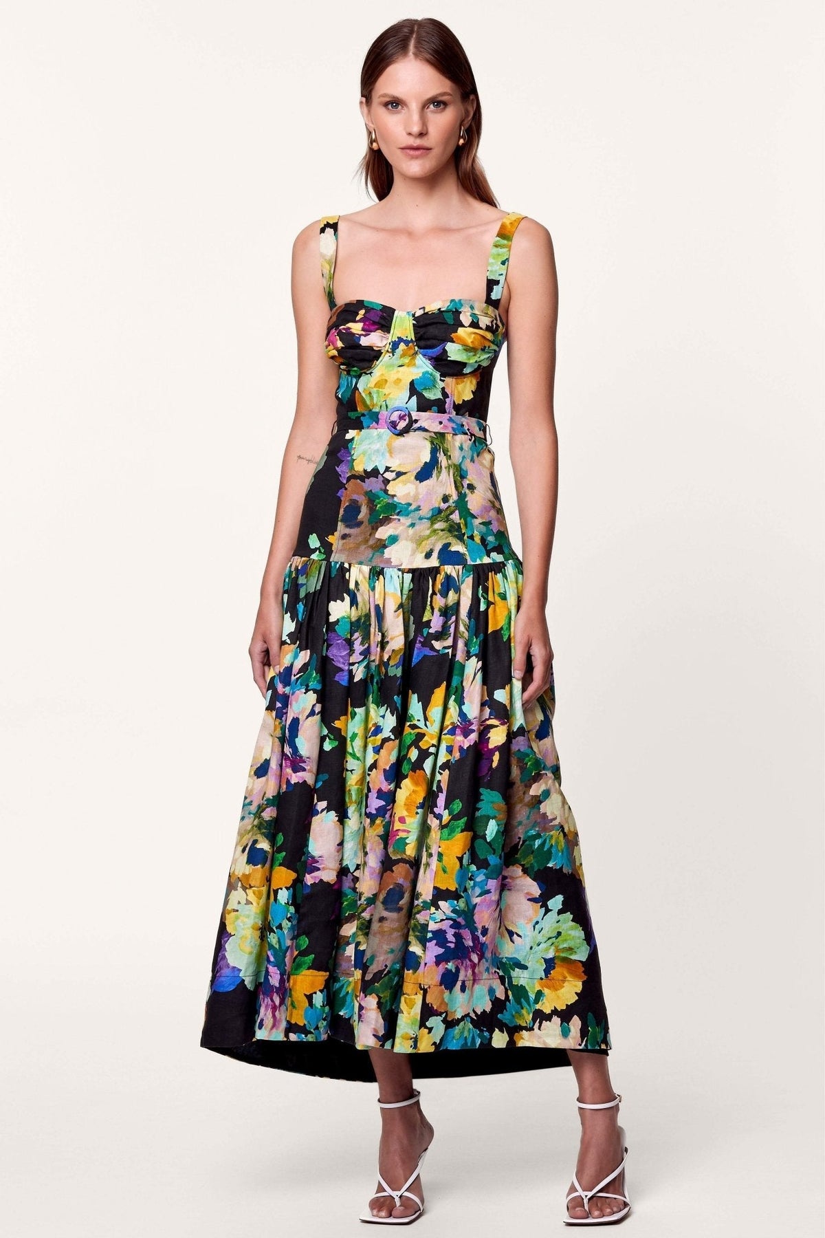 Delia Printed Belted Flare Maxi Dress