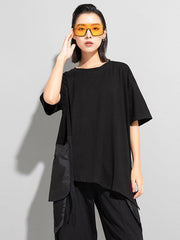 Stylish Loose Pocket Split-Joint Irregular Black T-Shirt