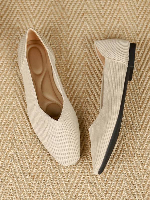 Solid Color Square-Toe Flats Shoes