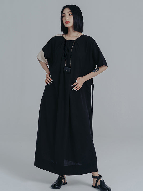 Urban Loose Contrast Color Split-Joint Reversible Midi Dress