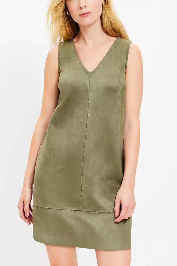 Found Your Style Faux Suede V-neck Sleeveless Shift Mini Dress