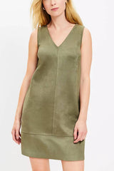 Found Your Style Faux Suede V-neck Sleeveless Shift Mini Dress