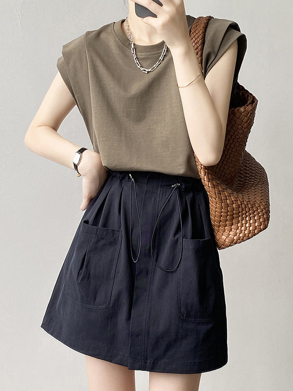 Loose Sleeveless Split-Joint Round-Neck T-Shirts Tops