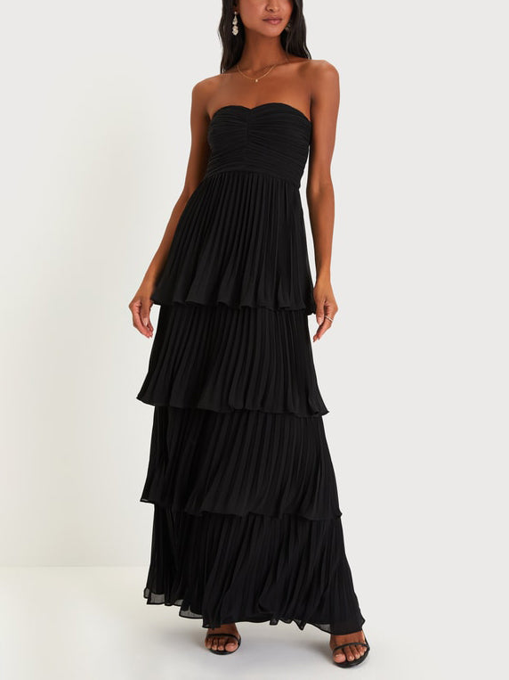 Delicate Ruched Off-The-Shoulder Tiered Maxi Dress