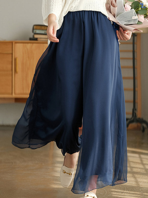 Casual Solid Color Chiffon Column Wide Leg Pants&Skirt