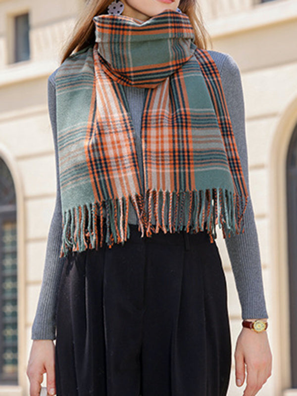 Keep Warm Plaid Tasseled Shawl&Scarf