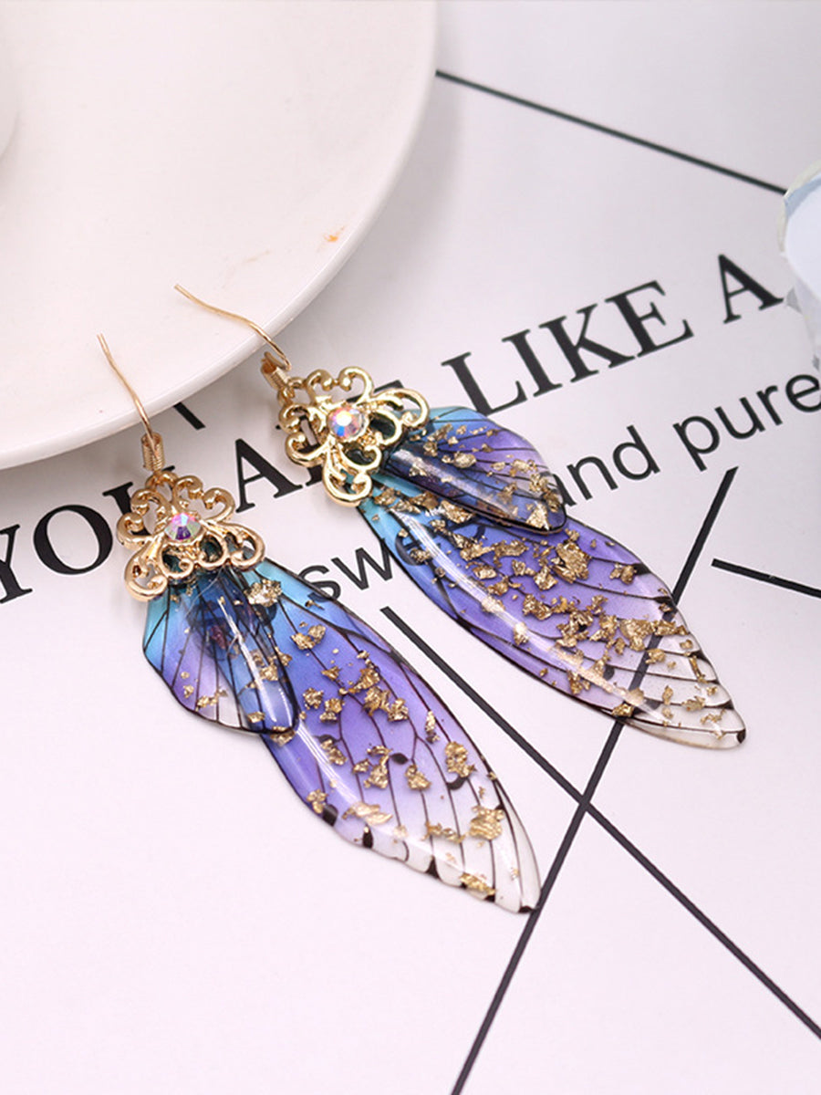 Butterfly Wing Blue Rhinestone Cicada Wing Crystal Earrings