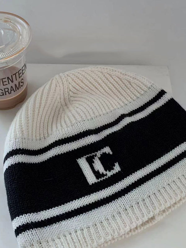 Contrast Color Knitted Letters Split-Joint Knitted Hats