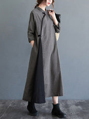 Artistic Retro Plaid Stand Collar Long Cheongsams Dress