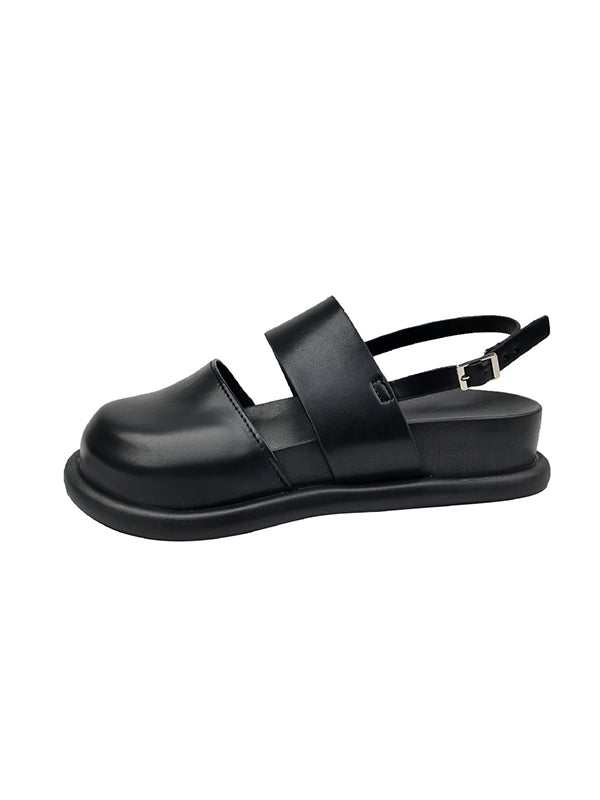 Belt Buckle Hollow Round-Toe Split-Joint Sandals Wedges & Flatform