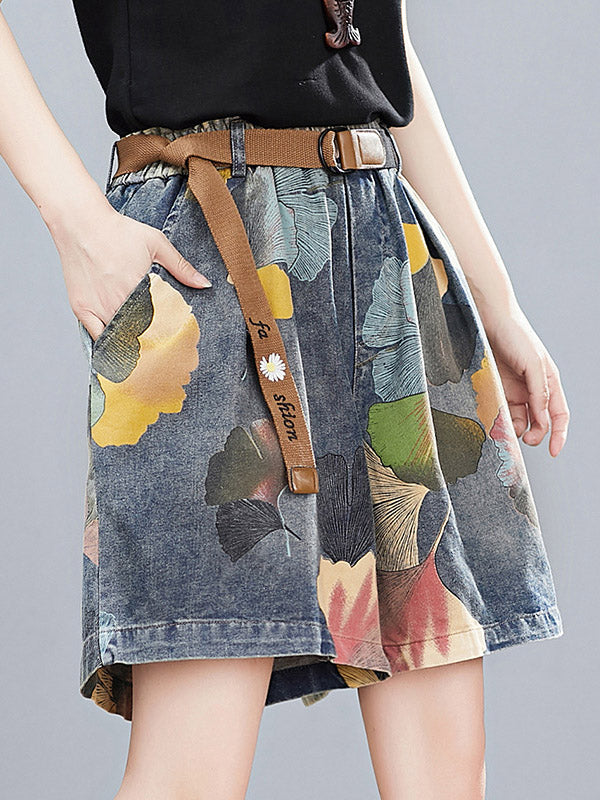 Original Floral Wide Leg Denim Shorts Bottoms