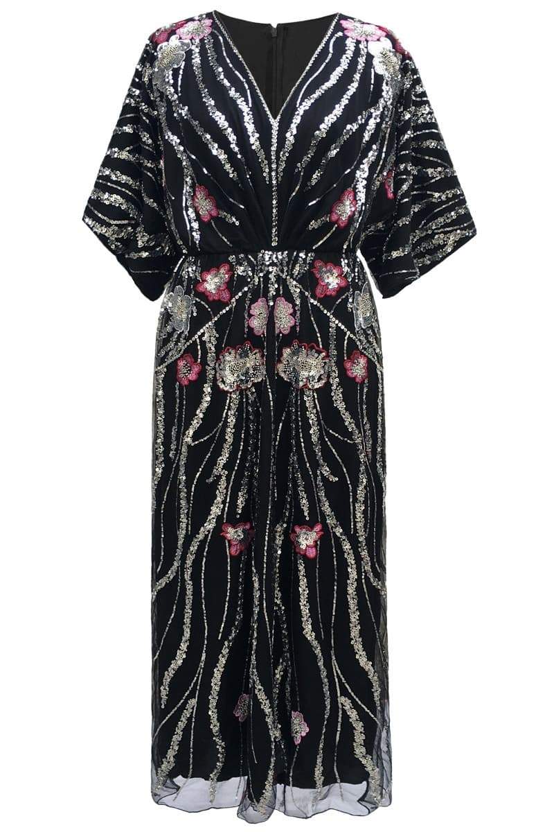 Nina Floral Embroidered Sequins Maxi Dress