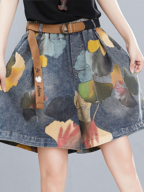 Original Floral Wide Leg Denim Shorts Bottoms