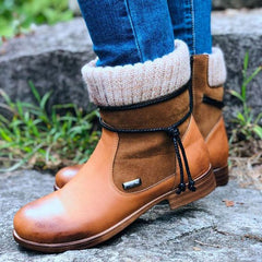 2023 winter new high-top cotton-trimmed leather boots