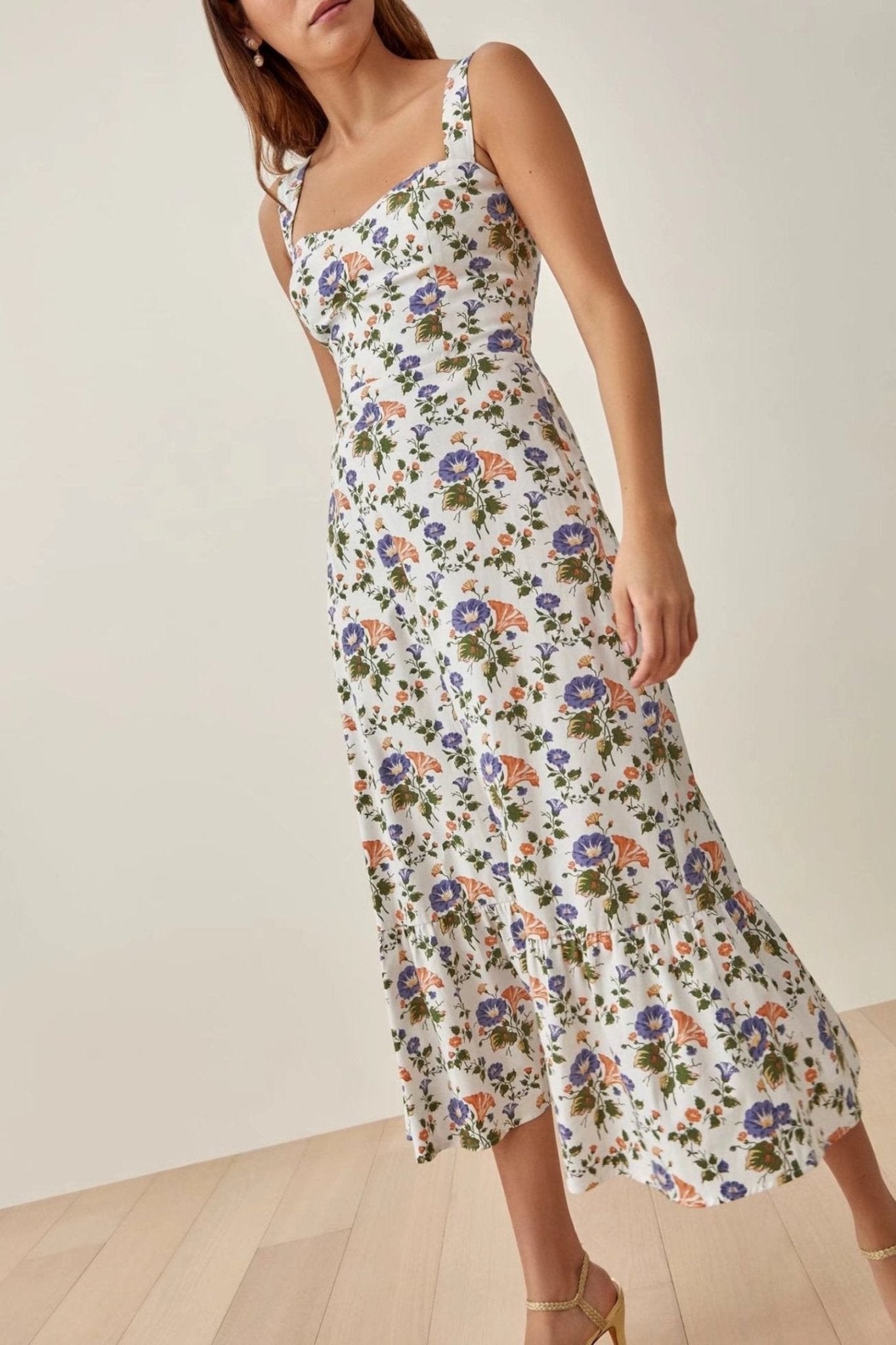 Elspeth Printed Strap Flare Midi Dress