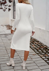 Chic Ribbed Knit V-Neck Midi Dress