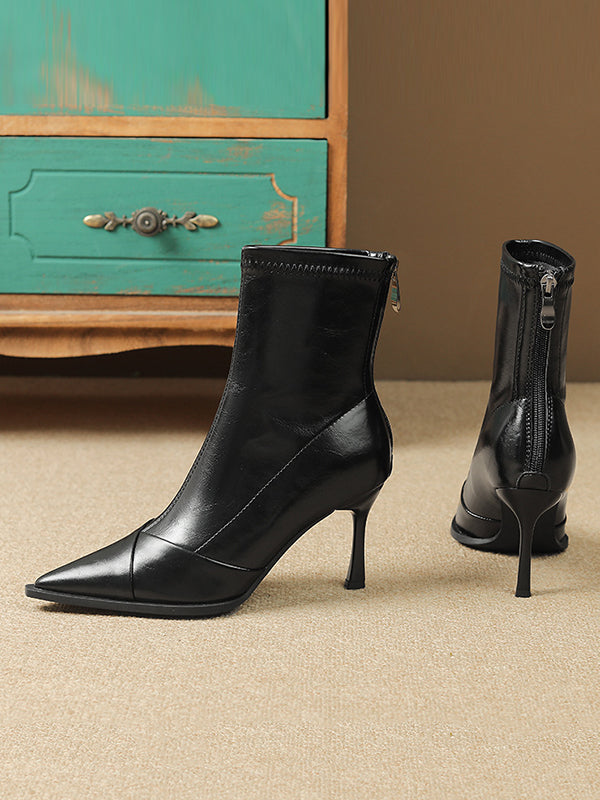 Pointed-Toe Split-Joint Boots Pumps