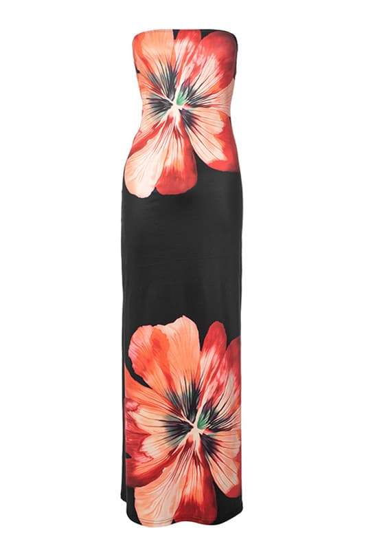 Janice Floral Printed Strapless Maxi Dress