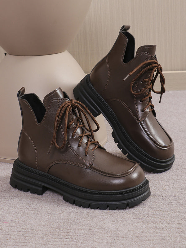 Lace-Up Round-Toe Split-Joint Boots Platform Shoes