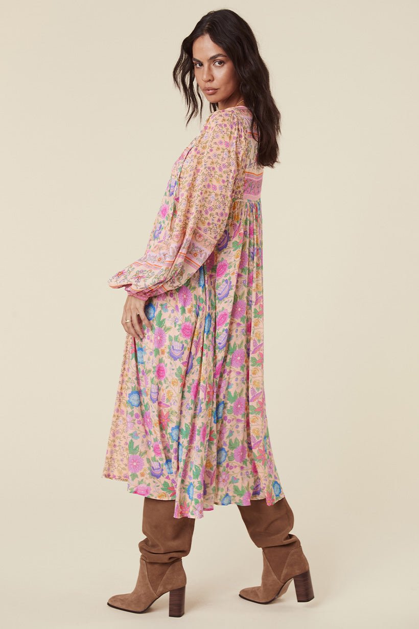 Aditi Splice Print Loose-fit Midi Peasant Dress