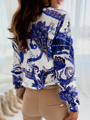 Trendy Long Sleeves Loose Printed Lapel Collar Blouses&Shirts Tops