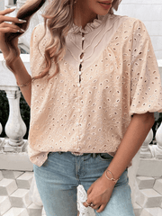 Ventura Eyelet Short Sleeve Blouse - Beige