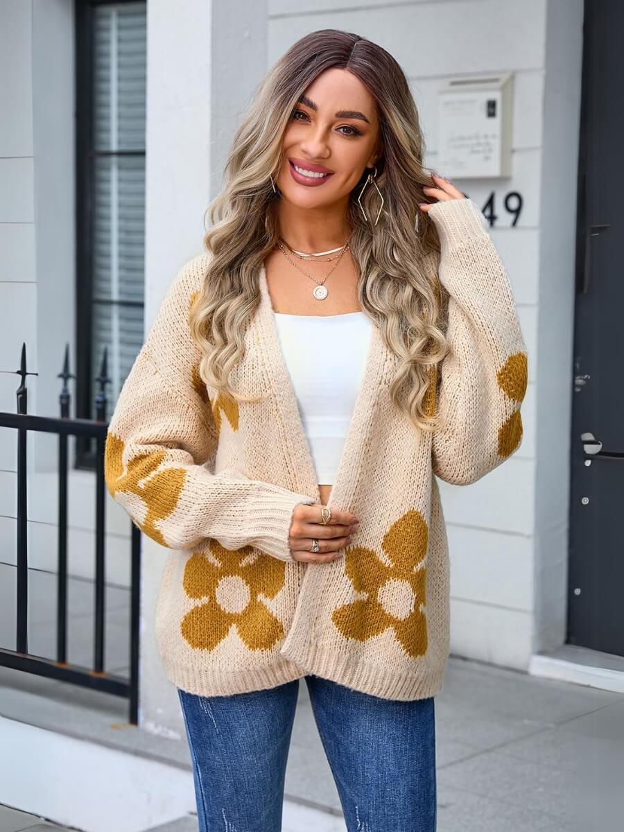 Daisy Autumn Relaxed Knit Cardigan - Beige