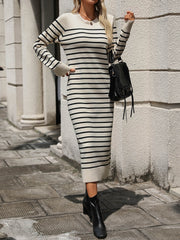 Seville Striped Sweater Midi Dress - Beige