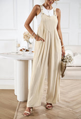 LINETTE WIDE LEG LINEN OVERALLS - TAUPE