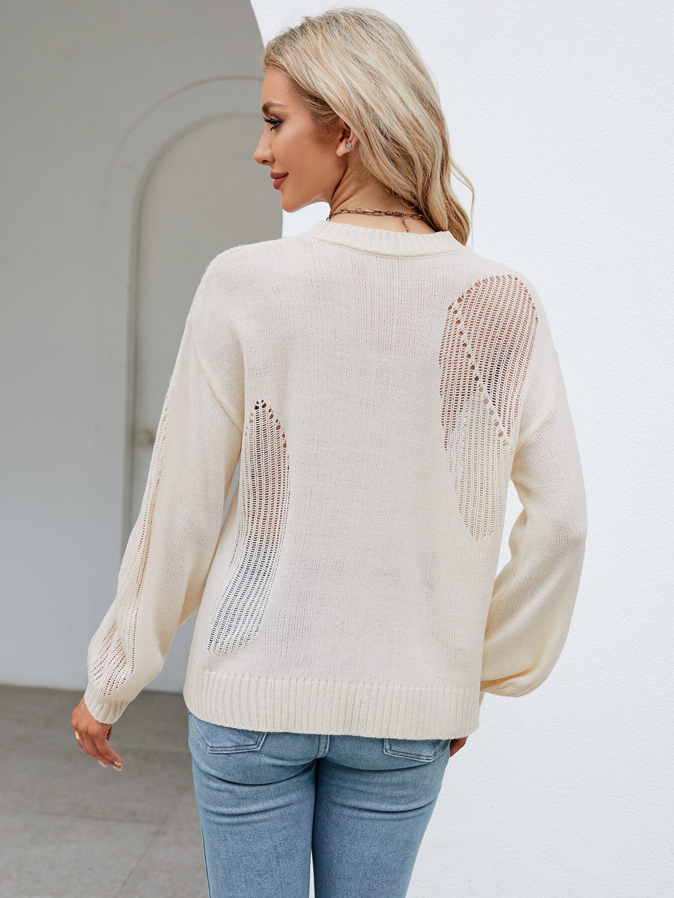 Liberty Meshed Knit Sweater - Beige