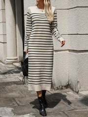 Seville Striped Sweater Midi Dress - Beige