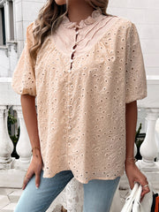 Ventura Eyelet Short Sleeve Blouse - Beige