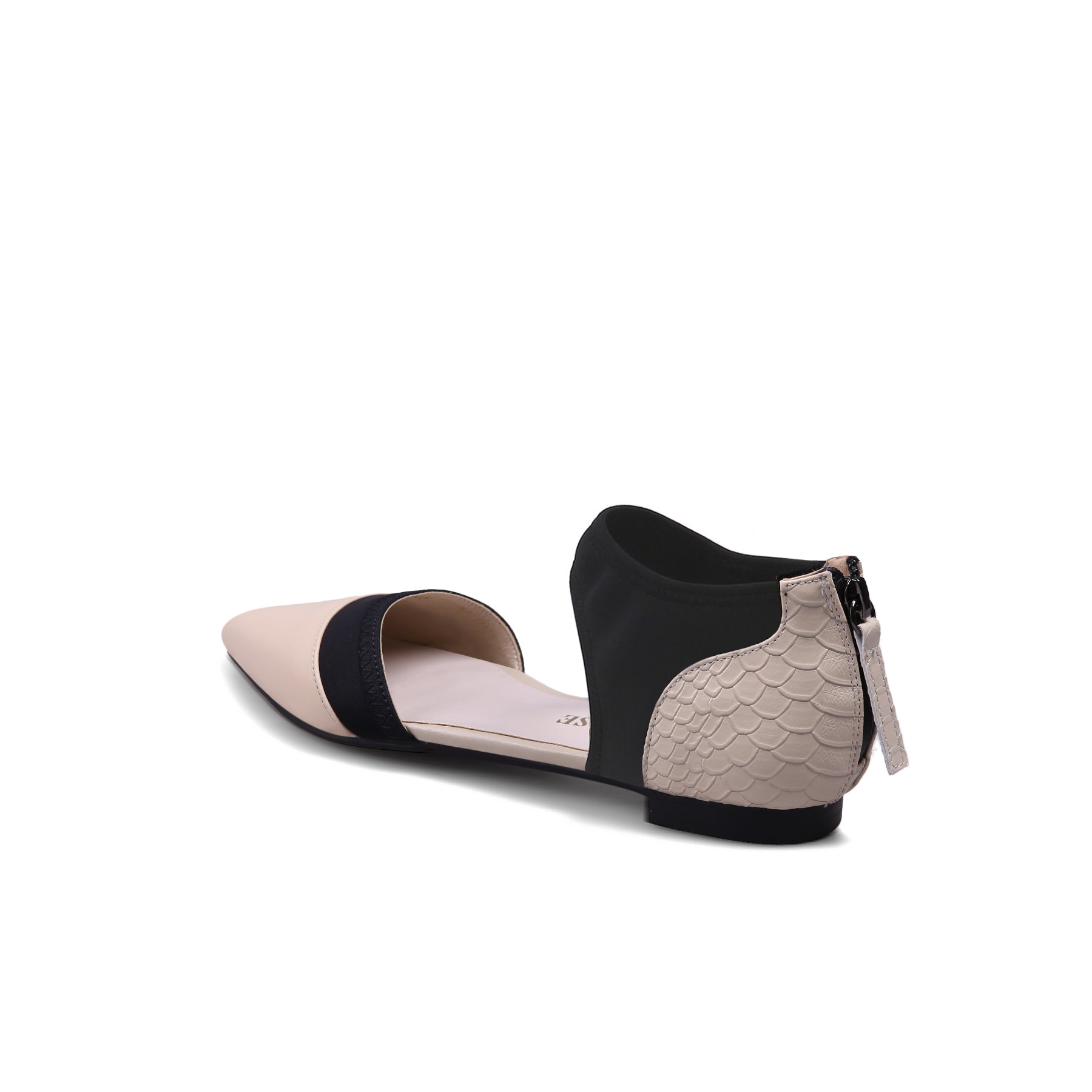 JADY ROSE | SNAKE EMBOSSED POINTED LEATHER FLAT - TAUPE