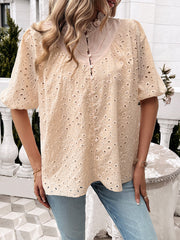 Ventura Eyelet Short Sleeve Blouse - Beige