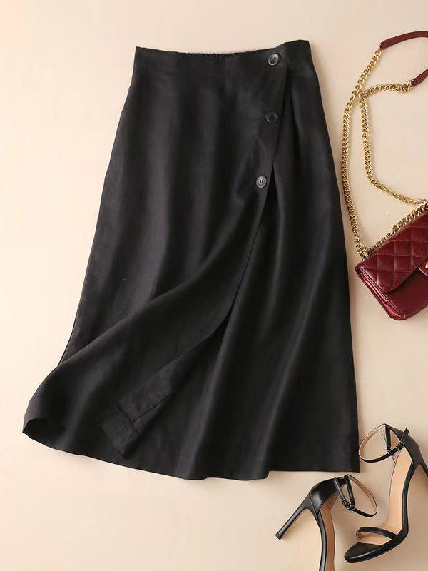 Simple Casual Loose Elasticity Ramie Cotton Skirt