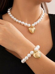 Beaded Heart Shape Shiny Bracelet Accessories + Dainty Necklaces Accessories