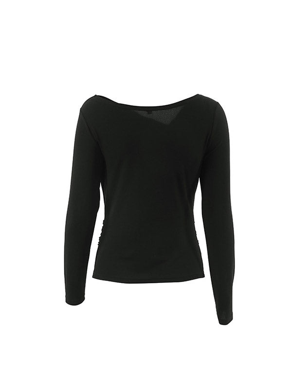 Long Sleeves Skinny Asymmetric Solid Color Asymmetric Collar T-Shirts Tops