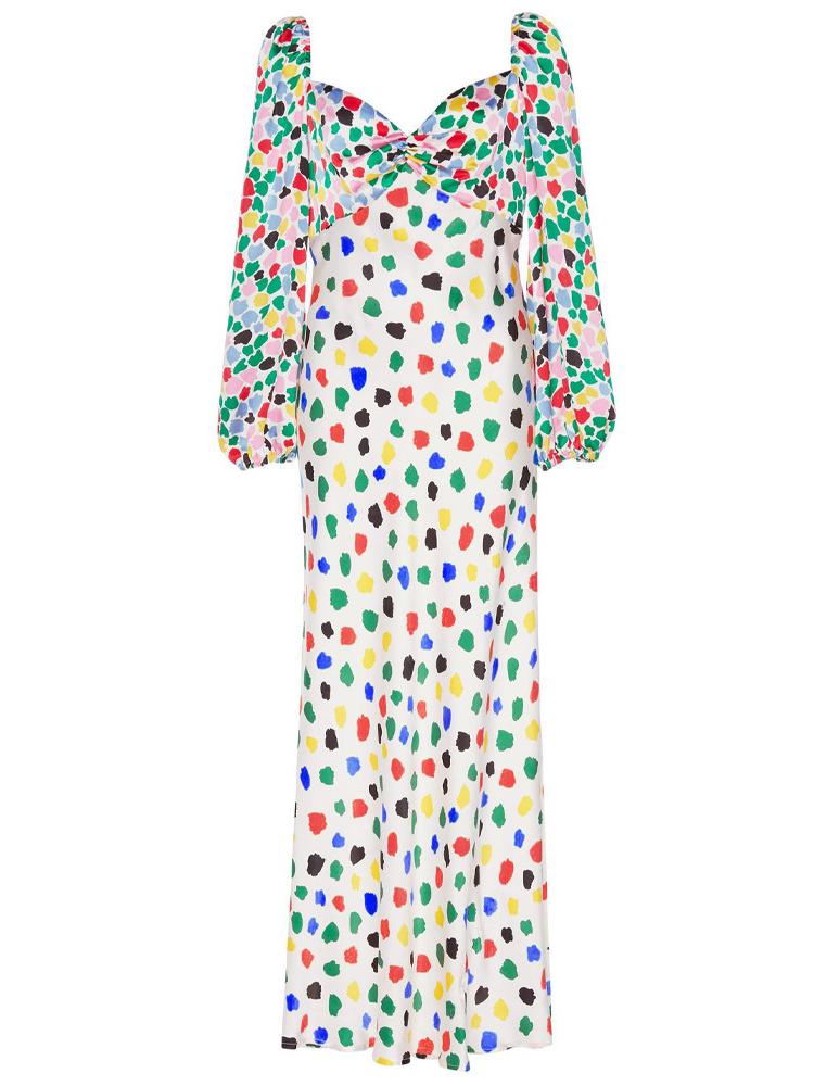 Alison Sweetheart Splice Printed Dots Maxi Satin Dress