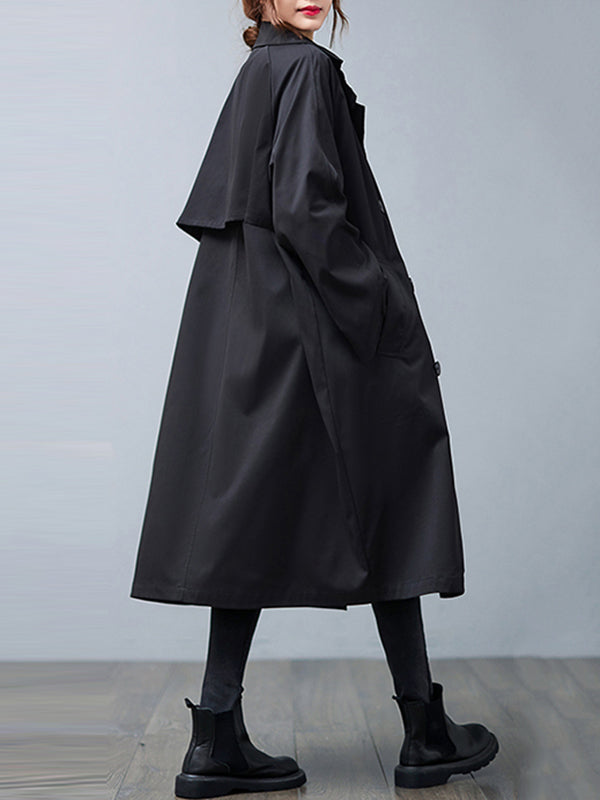 Loose Buttoned Notched Collar Trench Coat