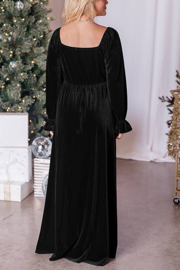 Holiday Magic Velvet Emerald Ruched Maxi Dress