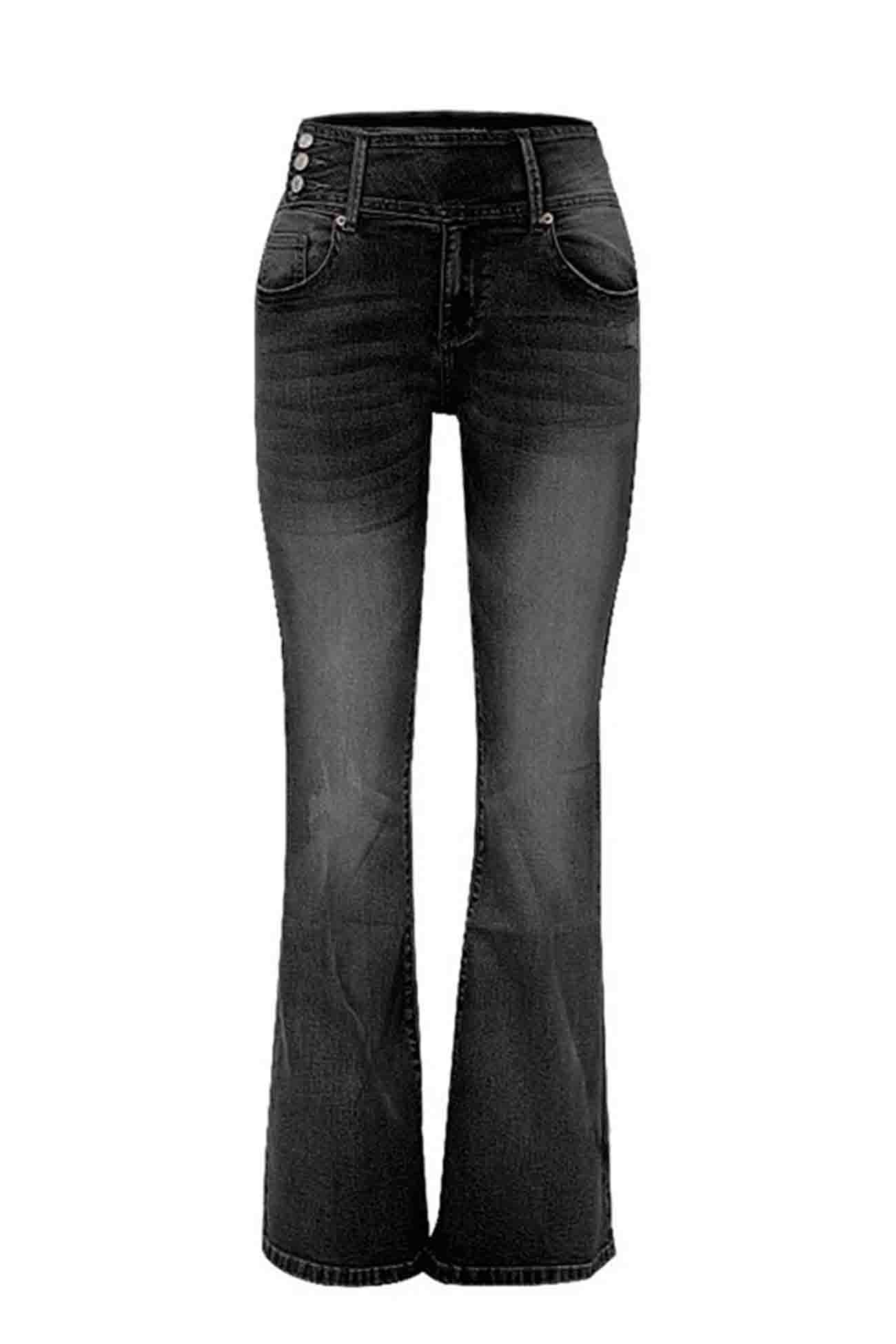 Retro Side Button Mid Rise Flares Jeans