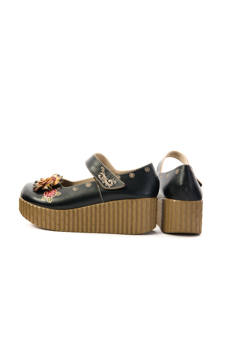 Soffia | Chelsea Floral Leather Wedge Mary Jane